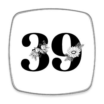 Nummer 39 Schwarze Blumen - 39. Blumengeburtstag - Viereckiger Kühlschrankmagnet - Weiß - Vorne