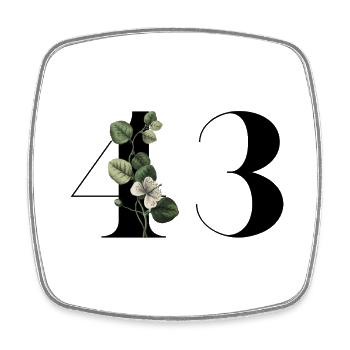 Number 43 Floral Green - 43rd Floral Birthday - Square fridge magnet - white - Front