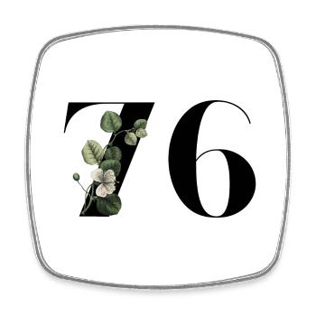 Numéro 76 floral vert - 76e anniversaire floral - Magnet carré - blanc - Devant