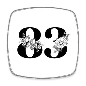 Number 83 Black Floral - 83rd Floral Birthday - Square fridge magnet - white - Front