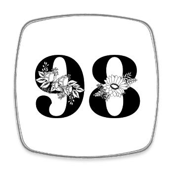Number 98 Black Floral - 98th Floral Birthday - Square fridge magnet - white - Front