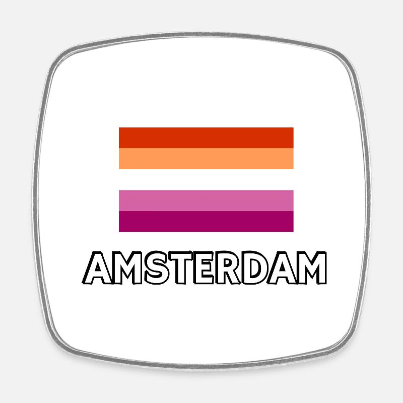 Drapeau de la fierté lesbienne d’Amsterdam - Magnet carré - blanc