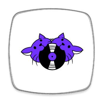 DJ 2 Cats Team Friends Crew Disque vinyle dans la bouche - Magnet carré - blanc - Devant