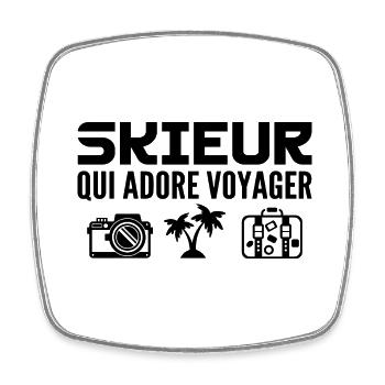 Voyageurs & Skieurs : Passion & Découverte - Magnet carré - blanc - Devant