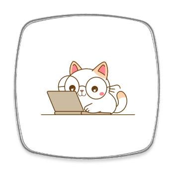 Chat kawaii au travail - Magnet carré - blanc - Devant