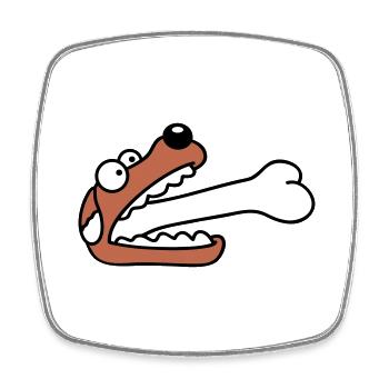 Hund Gierig Hungrig Großer Knochen Verschluckt - Viereckiger Kühlschrankmagnet - Weiß - Vorne