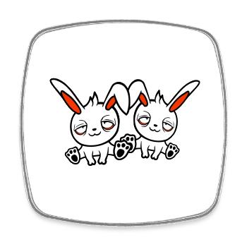2 bunnies tired confused relaxed red dark circles - Square fridge magnet - white - Front