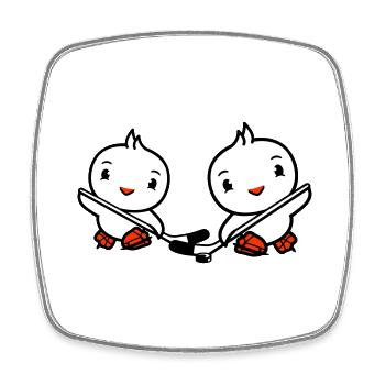 2 Vögel spielen Eishockey Sport Puck Zwei Schläger - Viereckiger Kühlschrankmagnet - Weiß - Vorne