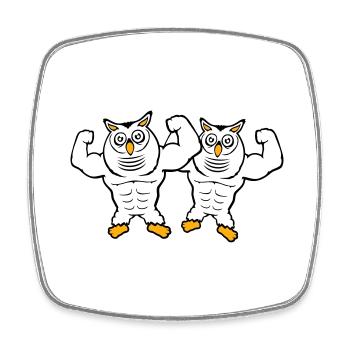 2 Eulen Bodybuilder Muskeln Bizeps Posen Gym Rat - Viereckiger Kühlschrankmagnet - Weiß - Vorne