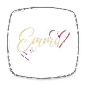 Emma Last name First name Calligraphy heart - Square fridge magnet - white - Front
