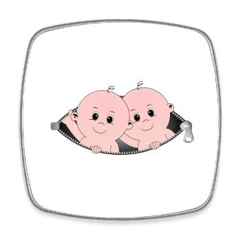 Children coming out of a zippered pocket - Square fridge magnet - white - Front