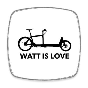 Watt is Love Cargobike - Viereckiger Kühlschrankmagnet - Weiß - Vorne