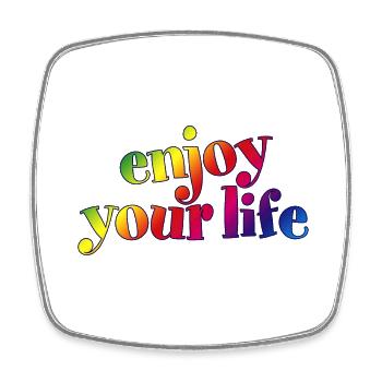enjoy your life enjoy your life rainbow hygge - Square fridge magnet - white - Front