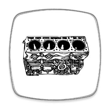 Engine block cylinder displacement fan - Square fridge magnet - white - Front