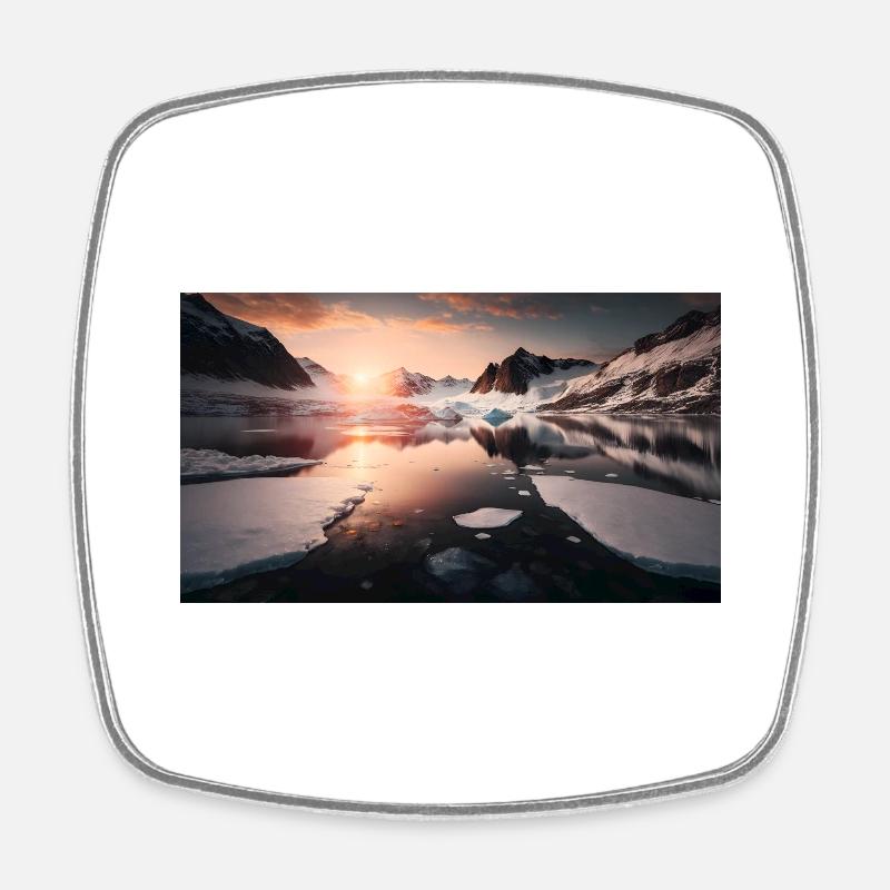 Snow-capped mountain, generative AI - Square fridge magnet - white