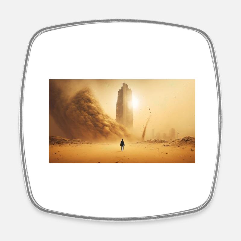 Man walking in sandstorm, generative ai - Square fridge magnet - white