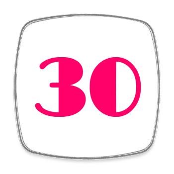 30 JAHRE. 30-JÄHRIGES JUBILÄUM. GEBURTSTAG 30 JAHRE. 30 - Viereckiger Kühlschrankmagnet - Weiß - Vorne