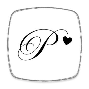 Letter p heart calligraphy - Square fridge magnet - white - Front