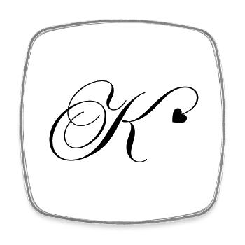 Letter k heart calligraphy - Square fridge magnet - white - Front
