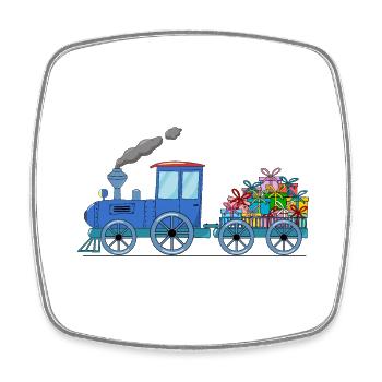 Kinderzug Eisenbahn mit Anhänger in blau - Viereckiger Kühlschrankmagnet - Weiß - Vorne