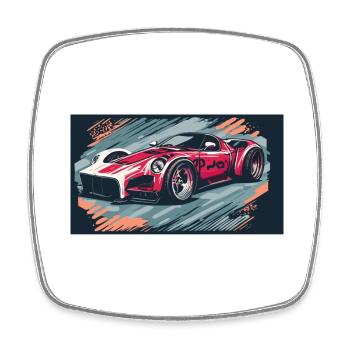 Voiture de course rouge (Collection de voitures de course) - Magnet carré - blanc - Devant