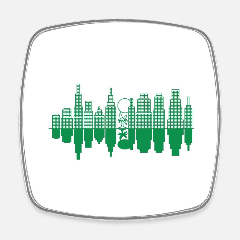 City Skyline + Tree - Green - Square fridge magnet - white