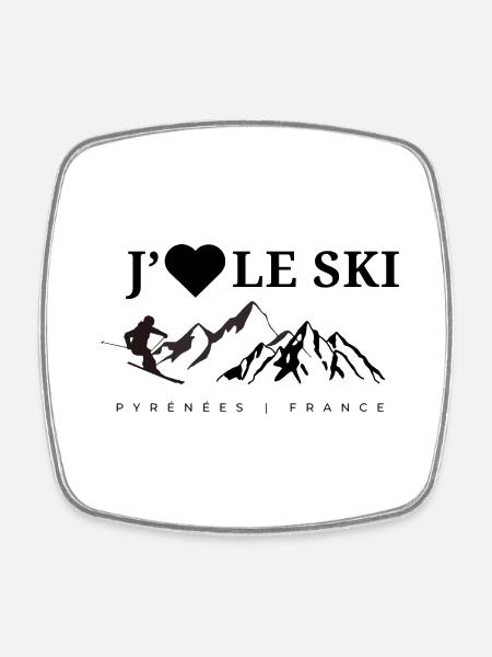 J'aime le Ski - Pyrénées : L'amour des montagnes ! - Magnet carré - blanc