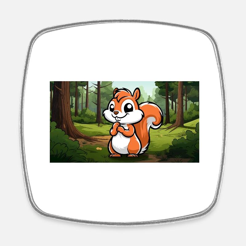 Cute Squirrel in a Forest - Square fridge magnet - white