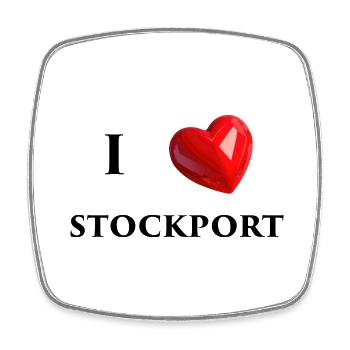 I Love Stockport - Black Text - Square fridge magnet - white - Front