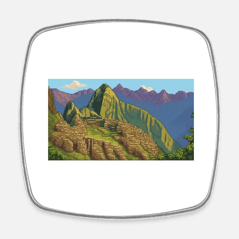 Machu Picchu, Peru - Pixel Art - Viereckiger Kühlschrankmagnet - Weiß