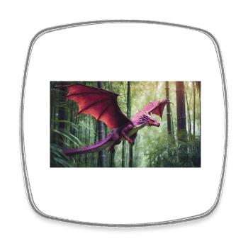 A realistic majestical green dragon is hunting - Square fridge magnet - white - Front