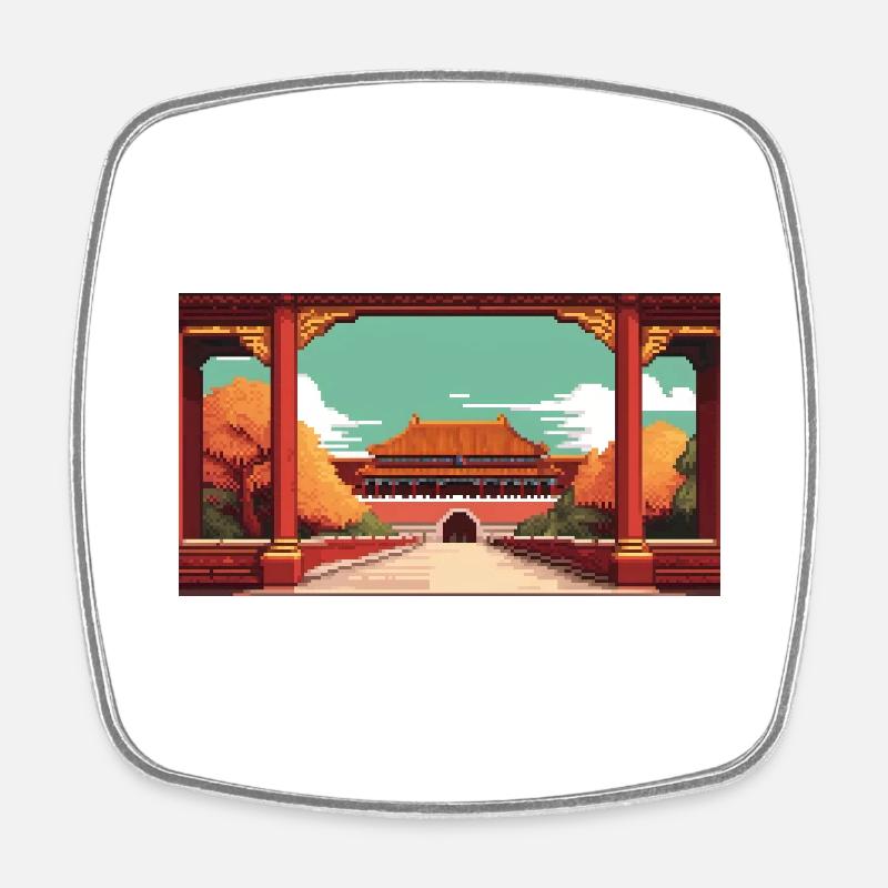 La Cité Interdite, Pékin, Chine - Pixel Art - Magnet carré - blanc