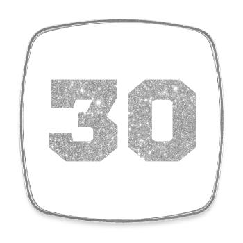 Numéro 30 paillettes argenté - 30e anniversaire - Magnet carré - blanc - Devant