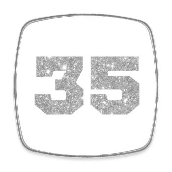 Numéro 35 paillettes argenté - 35e anniversaire - Magnet carré - blanc - Devant