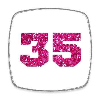 Numéro 35 paillettes rose - 35e anniversaire - Magnet carré - blanc - Devant