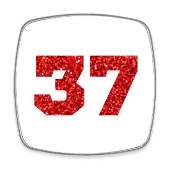 Number 37 Red Glitter - 37th Anniversary - Square fridge magnet - white - Front