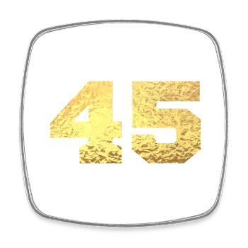 Numéro 45 paillettes doré - 45e anniversaire - Magnet carré - blanc - Devant