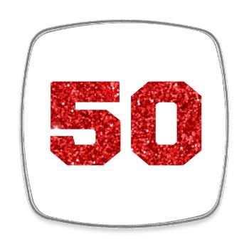 Number 50 Red Glitter - 50th Anniversary - Square fridge magnet - white - Front