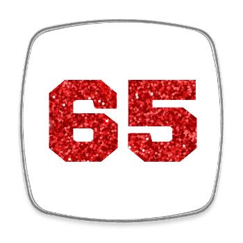 Numéro 65 paillettes rouge - 65e anniversaire - Magnet carré - blanc - Devant