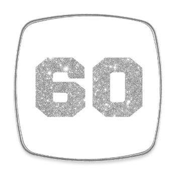 Numéro 60 paillettes argenté - 60e anniversaire - Magnet carré - blanc - Devant