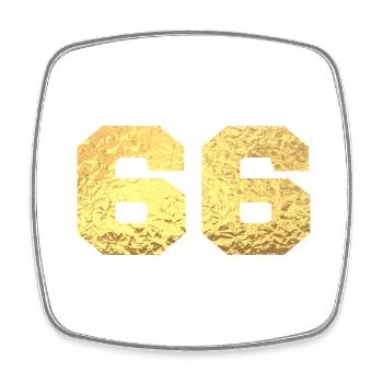 Numéro 66 paillettes doré - 66e anniversaire - Magnet carré - blanc - Devant