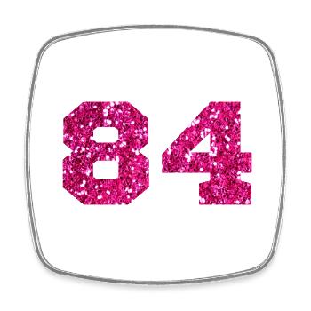 Number 84 Pink Glitter - 84th Birthday - Square fridge magnet - white - Front