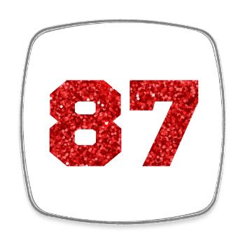 Number 87 Red Glitter - 87th Anniversary - Square fridge magnet - white - Front