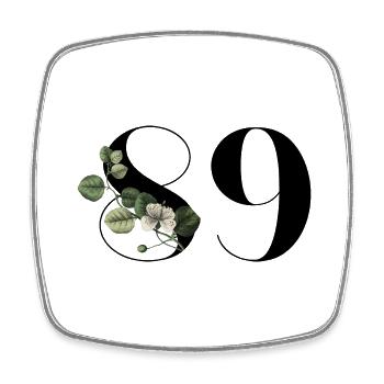 Number 89 Floral Green - 89th Floral Birthday - Square fridge magnet - white - Front