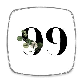 Number 99 Floral Green - 99th Floral Birthday - Square fridge magnet - white - Front