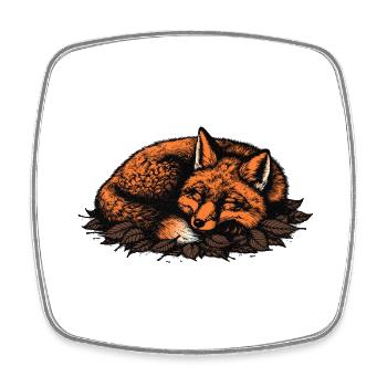 Sleeping fox on autumn leaves - Square fridge magnet - white - Front