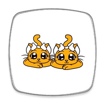 2 Cute Girls Cats Pretty Bow Girlfriends - Square fridge magnet - white - Front
