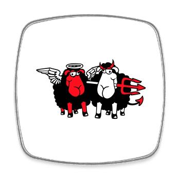 2 Sheep Angel Devil Satan Hell Evil Heaven Good - Square fridge magnet - white - Front