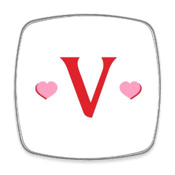 Lettre v cœurs rouges - Magnet carré - blanc - Devant