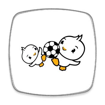 2 Birds Playing Soccer Together Fun Ball Sports - Square fridge magnet - white - Front